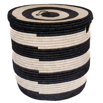 B&W Stripe Storage Basket with Lid
