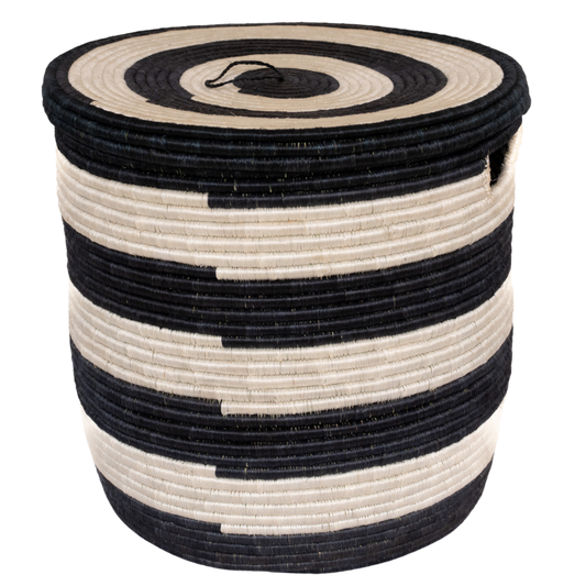 B&W Stripe Storage Basket with Lid