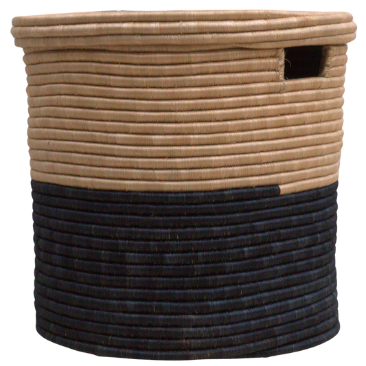 Black and Natural Beige Storage Basket with Lid