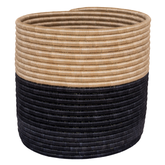 Black and Natural Beige Woven Plant Pot / Storage Basket