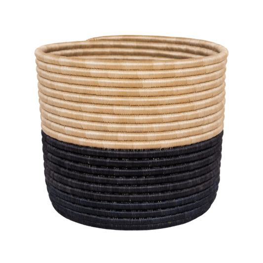 Black and Natural Beige Woven Plant Pot / Storage Basket